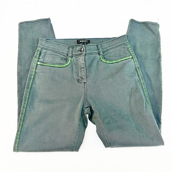 DKNY Green Denim Jeans Contrast Stitching Skinny High Rise Size 28 - Picture 7 of 9